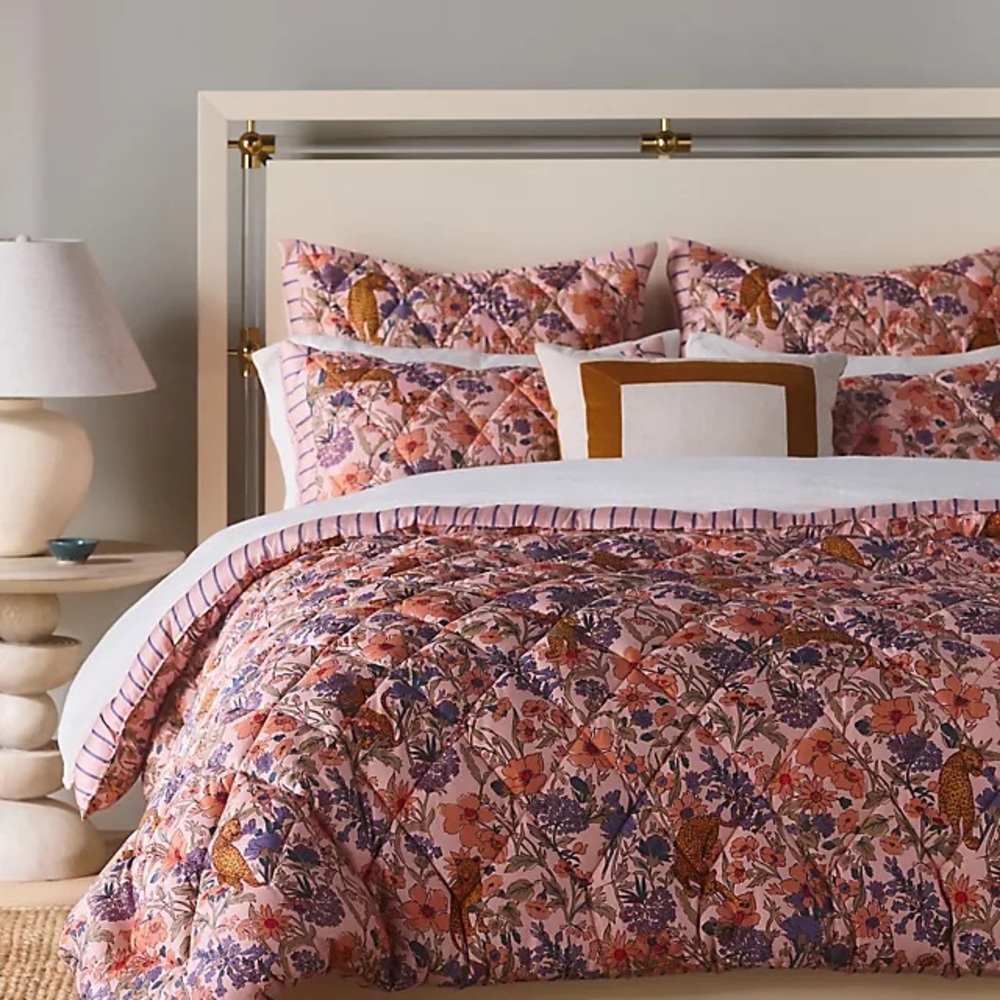 MAEVE BY ANTHROPOLOGIE ORGANIC COTTON SATEEN ADELAIDE KING QUILT + 2 EURO SHAMS